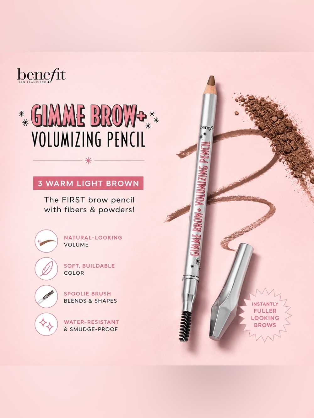 Benefit Gimme Brow+ Volumizing Pencil — (3) Warm Light Brown ✨Brand New in Box